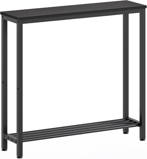 Narrow Console Table, 2-Tier Small Sofa Table, 29.5" Thin Entryway Behind Couch Table with Shelves, Industrial Hallway Table, for Living Room, Foyer, Black CT03BB 1