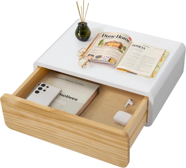Floating Nightstand White with Drawers Modern Bedside Table Organiser Fully Assembled Shelf Small Spaces Wall Mounted Storage Wood Furniture for Bedroom Home Decor 1
