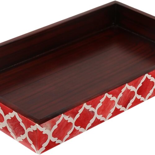 Handmade Moroccan Pattern 10x6 Towel Tray - Small Bathroom Tray, Guest Towel Holder, Decorative Napkin Holder, Bathroom Countertop Storage, Kitchen Hand Towel Holder Moroccan Red