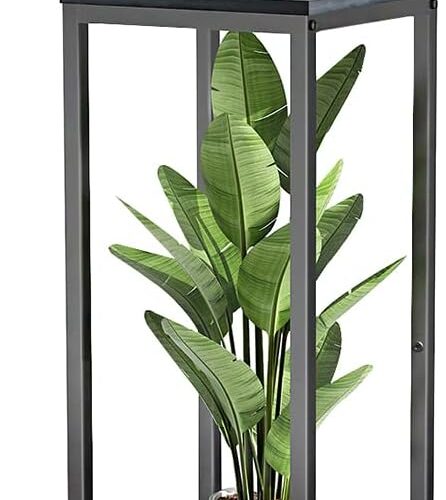 1 37.4" Tall Plant Stands indoor, 2-Tier Modern Corner Plant Stand Shelves, Square Plant Tables Pedestal Stand for Living Room, Metal Single Plant holder for Indoor Plants