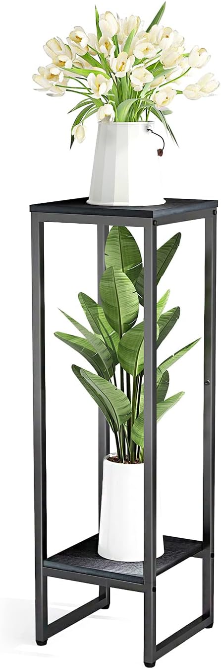 37.4" Tall Plant Stands indoor, 2-Tier Modern Corner Plant Stand Shelves, Square Plant Tables Pedestal Stand for Living Room, Metal Single Plant holder for Indoor Plants 1