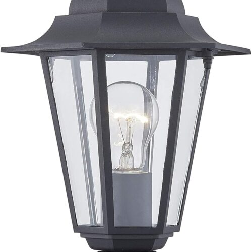 Outdoor Post Light, Pole Lantern, E26 Base 60W Max, Aluminum Housing Plus Glass, Wet Location Rated, ETL Qualified, Bulbs not Included, Black