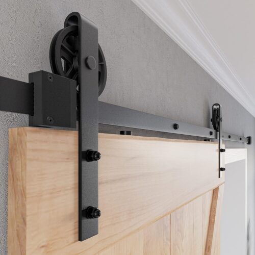 8 FT Heavy Duty Sliding Barn Door Hardware Kit, 4FT - 18FT, Black, Smoothly and Quietly, Simple and Easy to Install, Fit 42"- 48" Wide Door Panel (Industrial Bigwheel Hangers)