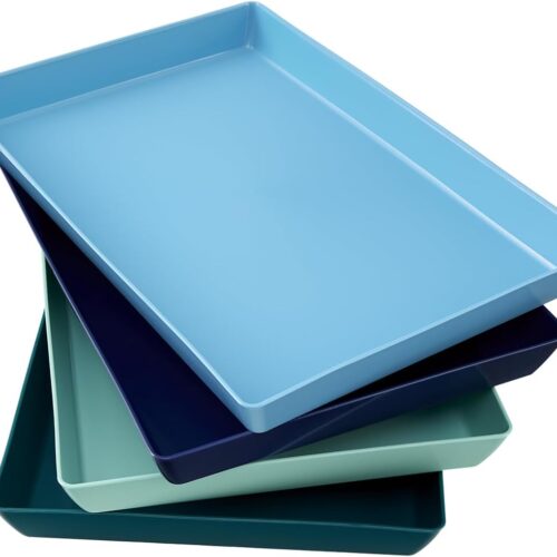 Coastal Plastic Serving Trays (Set of 4) 15” x 10” | Large Unbreakable Reusable Rectangular Party Platters | Serve Appetizers, Fruit, Veggies, & Desserts | BPA-Free & Made in USA
