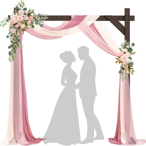 1 7.48FT Wooden Wedding Arch Frame, Wood Square Arch Backdrop Stand Wedding Arbor for Ceremony and Outdoor Lawn Decorations