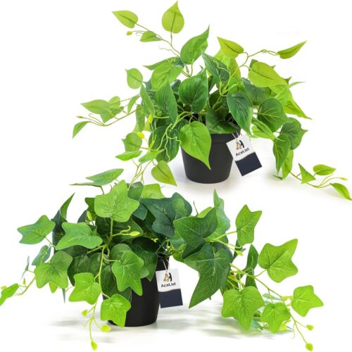 1 2 Pack Faux Plants Indoor, Realistic Fake Ivy Fake Plants Potted Plants Artificial Decor, Artificial Plants for Home Decor