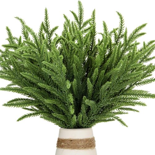1 30 Pcs Christmas Real Touch Norfolk Stems, 15Inch Artificial Pine Branches Faux Evergreen Pine Sprigs Fake Foliage Greenery Picks for Christmas Wreath Making DIY Crafts Home Decoration (30, Green)