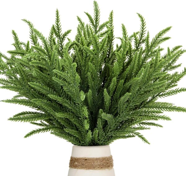 30 Pcs Christmas Real Touch Norfolk Stems, 15Inch Artificial Pine Branches Faux Evergreen Pine Sprigs Fake Foliage Greenery Picks for Christmas Wreath Making DIY Crafts Home Decoration (30, Green) 1