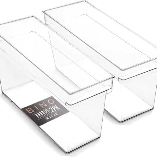 1 Plastic Storage Bins, Medium - Deep | THE HANDLER COLLECTION | Multipurpose Organizer Bins | Kitchen Pantry Organizers and Storage | Clear Containers for Organizing Home | Freezer Organizer