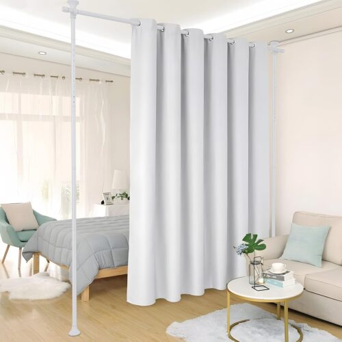1 Room Divider, No Drilling Curtain Rods for Room Separation, Adjustable Heavy Duty Floor to Ceiling Hanging Wall Divider Tension Partition Room Separator for Dividing Room, 28-70inch(W), 4-10ft (H)