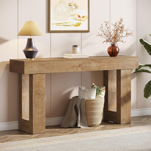 1 63-Inch Long Console Table, Wooden Rectangular Sofa Table Behind The Couch, Farmhouse Entryway Table