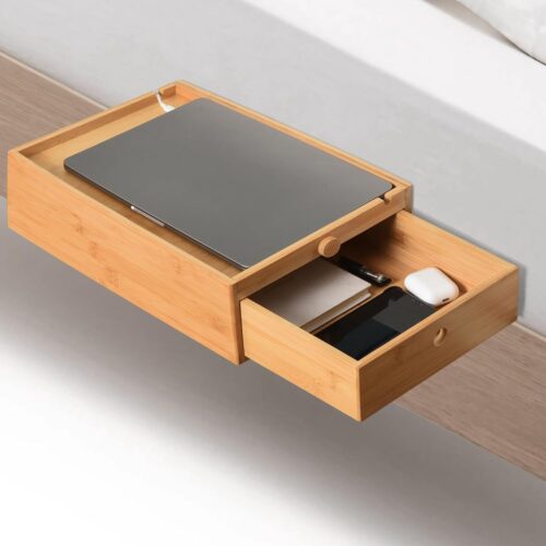1 Natural Bamboo Bedside Shelf with Drawers - For College Dorm Bunk Beds, Blending Decor and Storage