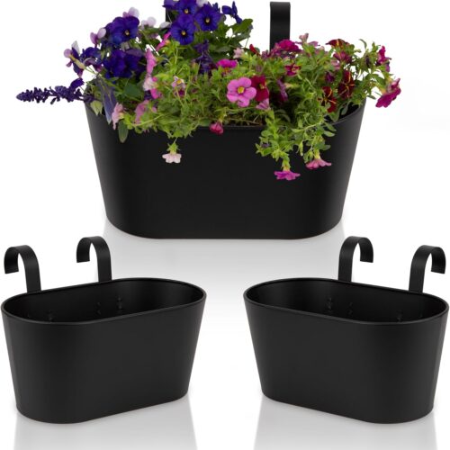 1 Beautiful Hanging Flower Pots for Outside Railing Or Fence - Stylish Set of 3 Outdoor Planters for Any Balcony, Porch or Deck - Window Planter Boxes are Perfect for Your Flowers