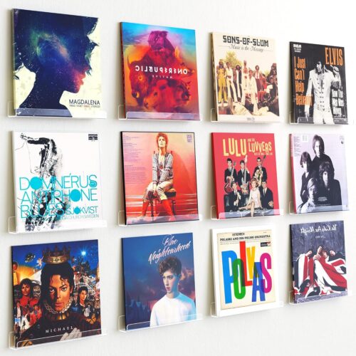 1 12 Pack Vinyl Record Wall Mount Shelves, 12" Vinyl Holder for Album Record Storage & Display, Clear Acrylic Floating Shelves for Wall Decor, Kids Bookshelf, Magazine Rack, Picture Ledge