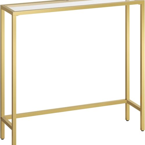 29.5" Narrow Console Table, Tempered Glass Sofa Table, Small Side Table, Modern Entryway Table, for Entrance, Living Room, Foyer, Hallway Bedroom, Gold