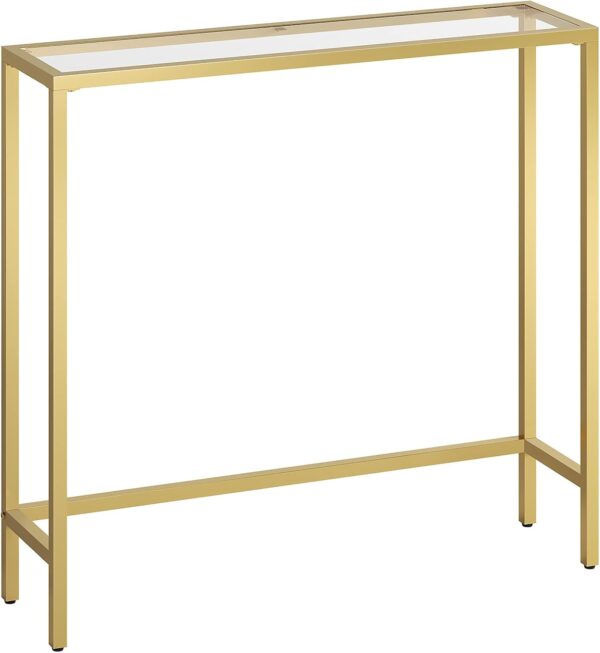 29.5" Narrow Console Table, Tempered Glass Sofa Table, Small Side Table, Modern Entryway Table, for Entrance, Living Room, Foyer, Hallway Bedroom, Gold 1