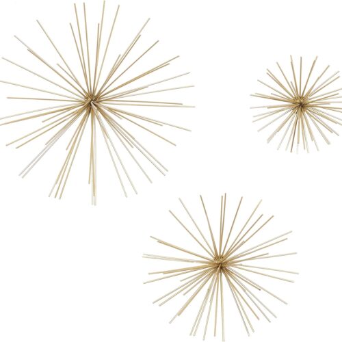 Metal Starburst 3D Long Spike Wall Decor, Set of 3 6", 9", 12"W, Gold