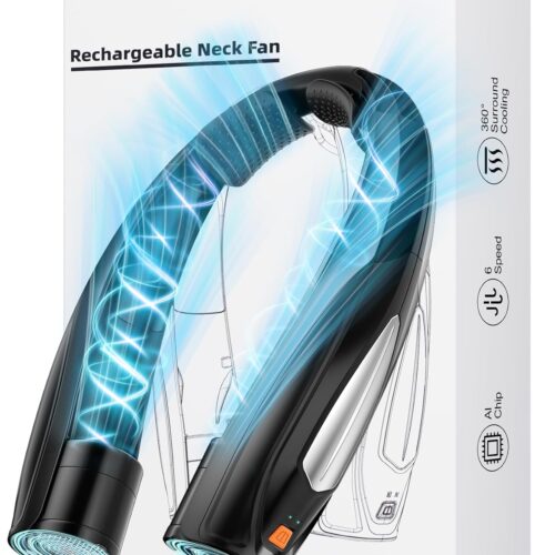 1 AI Neck Fan, 6 Speeds Adjustable Portable Personal Fan Rechargeable, Faster Cooling Wearable Fan, Ultra Quiet for Home, Office, Travel, Outdoor