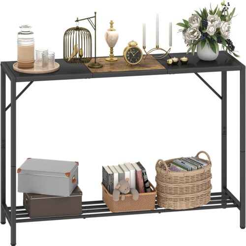 1 Console Table, 41.7" Industrial Entryway Table with Shelf, Narrow Sofa Table for Hallway, Entrance Hall, Foyer, Corridor, Living Room - Wood Look Metal Frame