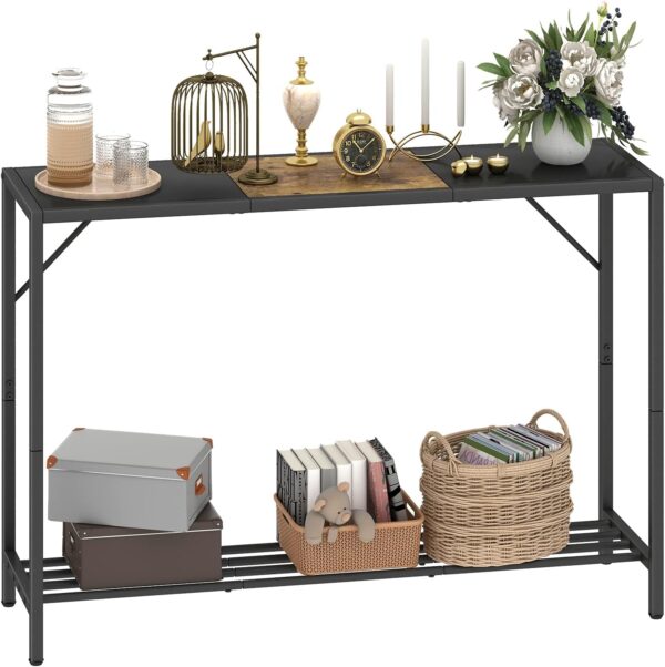 Console Table, 41.7" Industrial Entryway Table with Shelf, Narrow Sofa Table for Hallway, Entrance Hall, Foyer, Corridor, Living Room - Wood Look Metal Frame 1