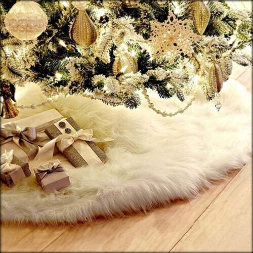 1 48 Inch Faux Fur Christmas Tree Skirt White Plush Skirt for Merry Christmas Party Christmas Tree Decoration