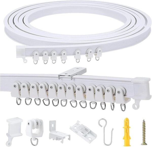 3 Meters (9.8FT) Flexible Bendable Ceiling Curtain Track for Room Divider,Window Treatment,Bay,Shower,Trailer Motorhome,Hospital Curtain Track System-Easy Installation(White) 1