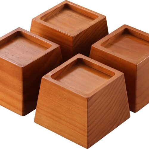 1 Wood Bed Risers 3 Inch, Premium Pine Furniture Risers - Sturdy, Stylish and Space Saving 3" Bed Lift for Sofa, Desk and More - 4-Pack (Brown Wood, 3 Inch)