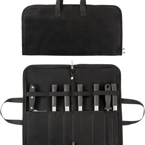 1 Knife Roll,Knife Bag with 7 Slots,Heavy Duty Waxed Canvas knife Case,Portable Chef Knife Roll Bag For Kitchen Cooking.Cutlery Knives Holders Protectors,Chef Knife Carrying Case For Travel & Camping