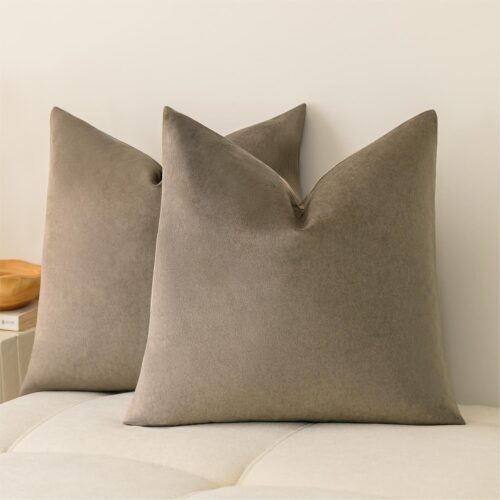 Pack of 2 Dark Brown Stain-Resistant Throw Pillow Covers Pet-Friendly Pillowcases Cushion Covers for Sofa Couch Bed Outdoor Waterproof 18x18 Inch