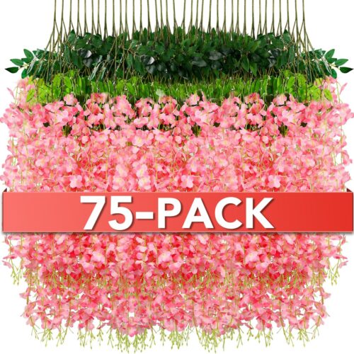 Hanging Flowers,Fake Hanging Flowers,Wisteria artificiales Garland for Home Wedding Arch Floral Party Garden Ceremony Outdoor Decor,3.6 feet Long(75,Pink)