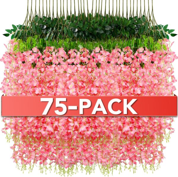 Hanging Flowers,Fake Hanging Flowers,Wisteria artificiales Garland for Home Wedding Arch Floral Party Garden Ceremony Outdoor Decor,3.6 feet Long(75,Pink) 1