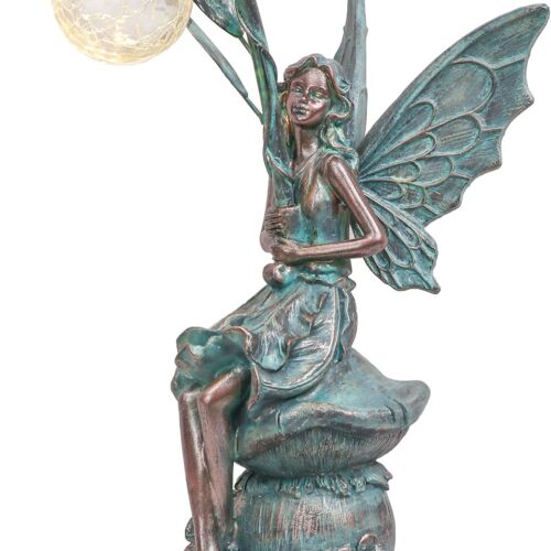 Garden Statues Fairy Sculptures & Statues, Outdoor Solar Light Garden Decor Resin Patina Bronze Figurines for Outdoor Decor, Valentines Decorations Gifts for Women Mom, 13.8''