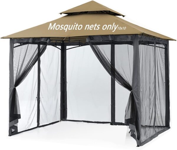Mosquito Netting for Gazebo Canopy, Replacement Screen Walls Netting with Slip Rings, 4-Door Zipper, Easy to Install Black (Net Only) (10x10FT) 1