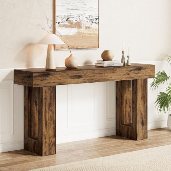 Little Tree 63 Inches Long Console Table for Entryway, Rustic Brown Sofa Table Behind Couch, Wooden Entry Table Foyer Hallway Table, Industrial Console Sofa Tables for Living Room 1