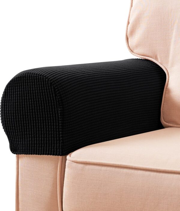 Stretch Armrest Covers Spandex Arm Covers for Chairs Couch Sofa Armchair Slipcovers for Recliner Sofa with Twist Pins 2pcs (Black) 3