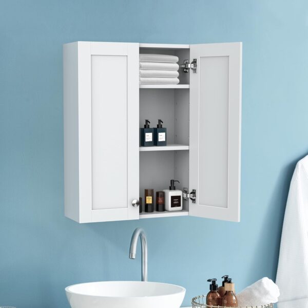 Bathroom Cabinet Wall Mounted Over Toilet Storage Cabinet 20x28 inch White Medicine Cabinets for Wall Mount Space Saver Bathroom Storage Cabinet with 2 Adjustable Shelves & 2 Doors 1