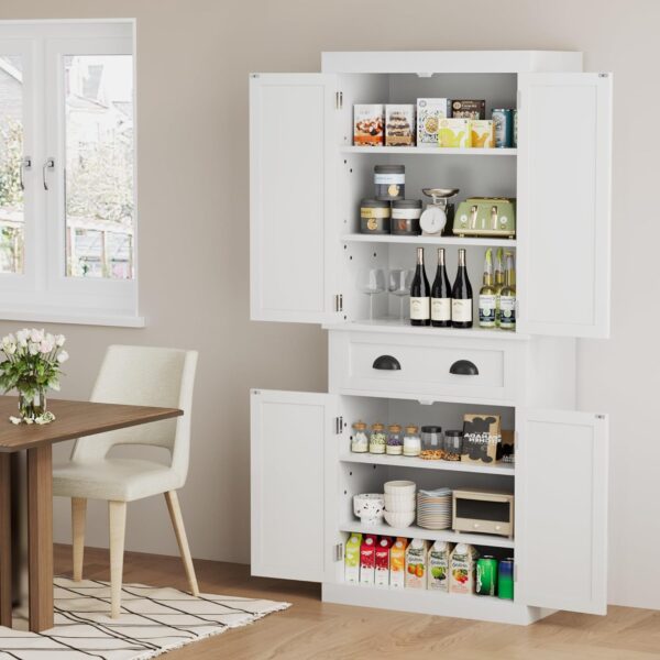 72" Kitchen Pantry Cabinet, Tall Pantry Storage Cabinet with Drawer and 4 Adjustable Shelves, Freestanding Pantry Cupboard Cabinet for Kitchen, Dining Room and Living Room (White) 3