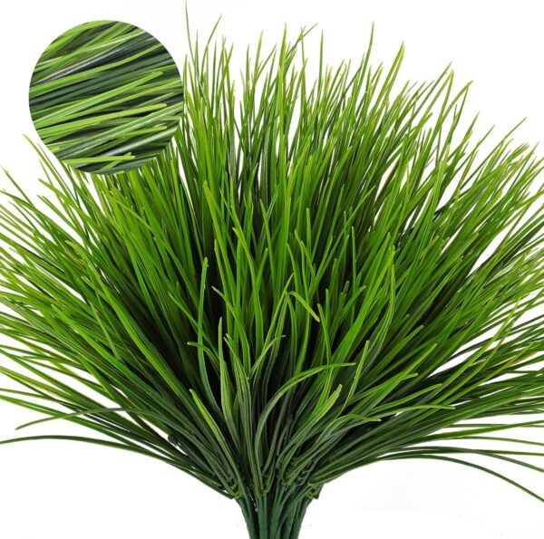 12 Bundles Artificial Grasses Outdoor Plants Fake Wheat Grass Greenery Shrubs UV Resistant for Planters Wedding Indoor Outside Garden Porch Bathroom Home Office Window Box Decor(Green) 3