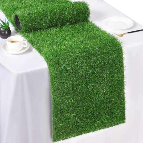 1 Artificial Grass Table Runners 12 x 108 Inch Green Grass Tabletop Synthetic Grass Carpet Rug Table Decorations for Spring Summer, Wedding, Birthday Party Decor