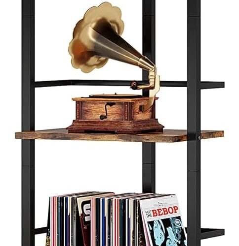 1 Book Shelf Narrow Bookshelf: 5 Tier Wood Bookcase with Metal Edge Protection Industrial Modern Bookshelf Book Storage Organizer for Living Room Bedroom Home Office (Rustic Brown)