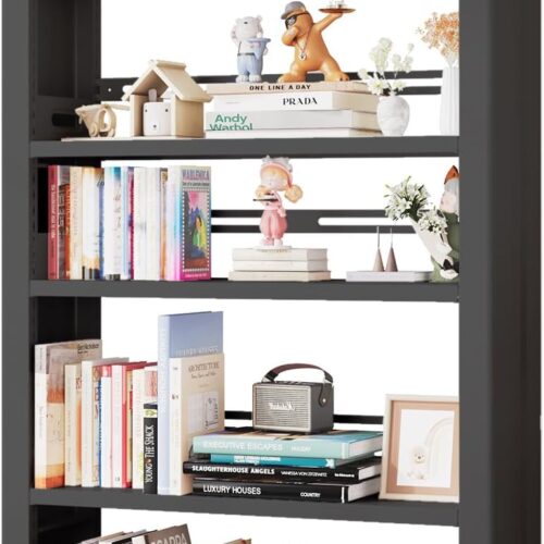 1 71" Tall Metal Bookshelf 5 Tier Heavy Duty Bookshelves with Adjustable Storage Shelves Library Bookcase with Book Stopper for Living Room, Library, Office, Bedroom, School