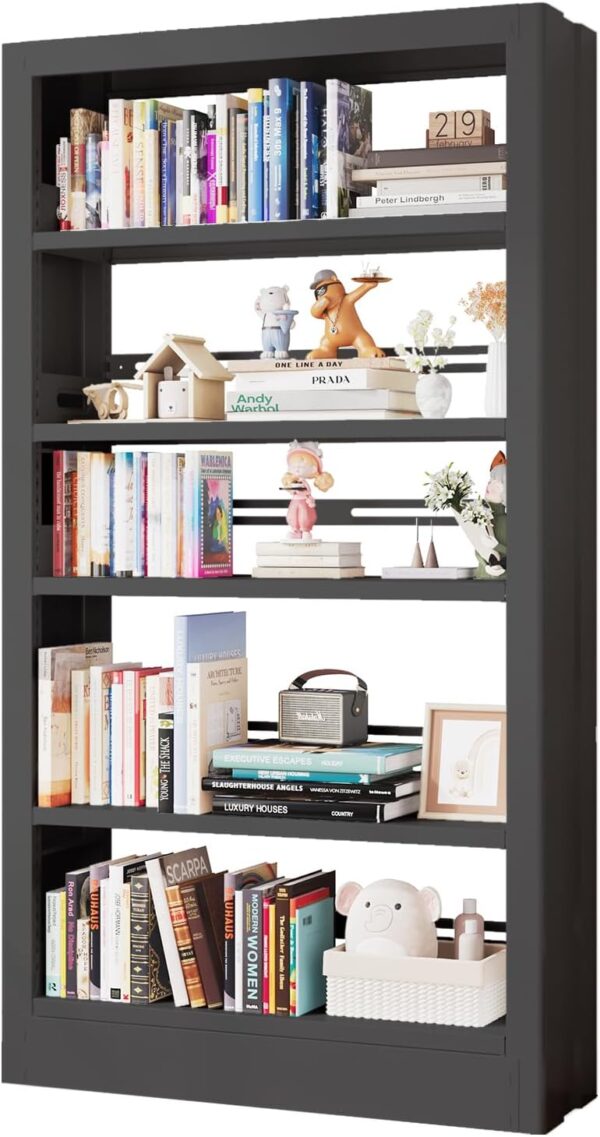 71" Tall Metal Bookshelf 5 Tier Heavy Duty Bookshelves with Adjustable Storage Shelves Library Bookcase with Book Stopper for Living Room, Library, Office, Bedroom, School 1