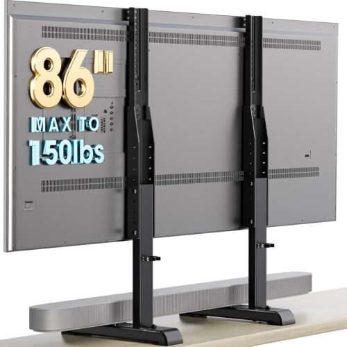 1 Universal TV Stand, Table Top TV Stand Base Replacement for Most 37 to 86 Inch LCD LED TVs, 7 Height Adjustable TV Legs with Cable Management Hold up to 150lbs, Max VESA 800x600mm, Black AX10TB01