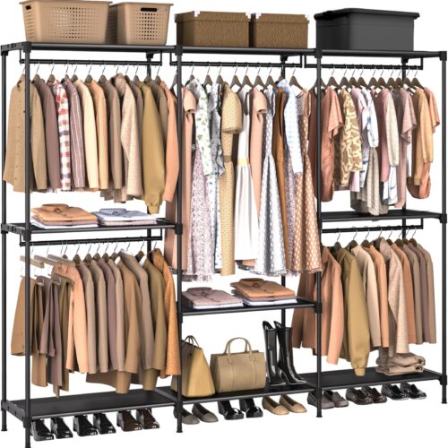 1 Clothes Rack, Portable Closet, 80.7 Inch Extra Large Capacity Wardrobe Closet, Clothes Storage Organizer with Shelves and 5 Hanging Rods, Easy to Assembly, Black PCT036B01
