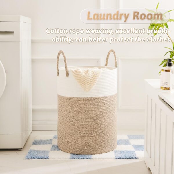 Laundry Basket,Woven Cotton Rope Laundry Hamper,60L for Decor Storage of Dirty Clothes,Toys and Blankets in Bathroom,Baby Room and Living Room 2