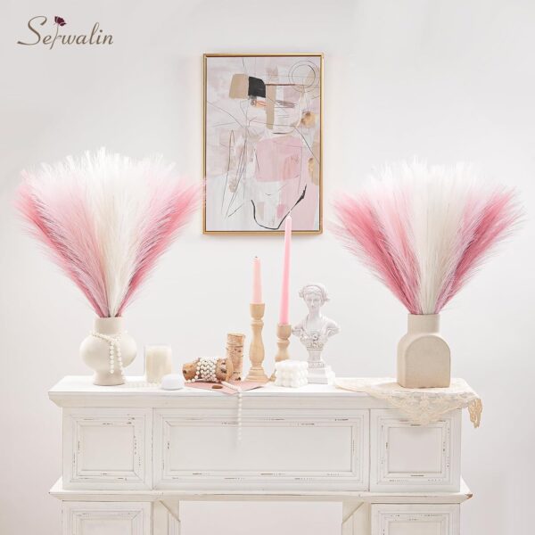 Pampas Grass Pink Decor 17.7 Inch 6pcs, Faux Pampas Grass Home Decor, Artificial Pampas Grass Blush Fake Pampas, Short Vase Room Christmas Decoration 3