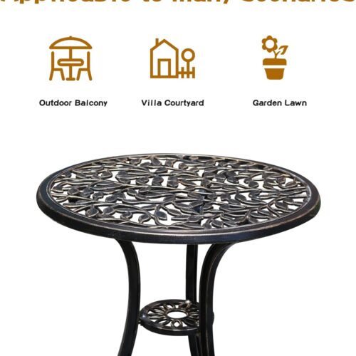 2 Patio Bistro Set.Rust-Resistant Cast Aluminum Bistro Table Set with Umbrella Hole for Backyard (Leaf DESIGNCOPPER)