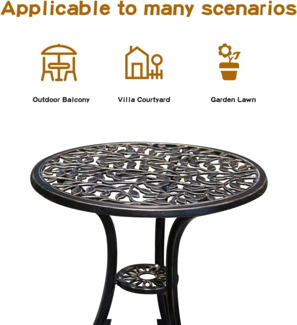Patio Bistro Set.Rust-Resistant Cast Aluminum Bistro Table Set with Umbrella Hole for Backyard (Leaf DESIGNCOPPER) 1