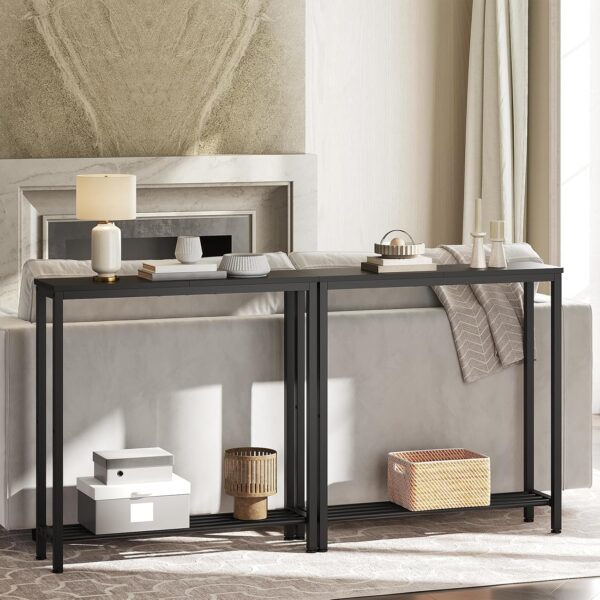 Narrow Console Table, 2-Tier Small Sofa Table, 29.5" Thin Entryway Behind Couch Table with Shelves, Industrial Hallway Table, for Living Room, Foyer, Black CT03BB 2
