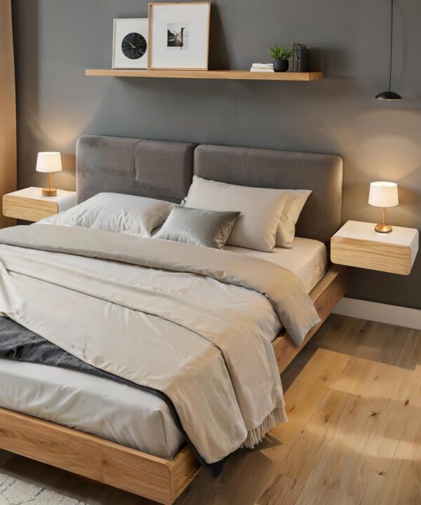 Floating Nightstand White with Drawers Modern Bedside Table Organiser Fully Assembled Shelf Small Spaces Wall Mounted Storage Wood Furniture for Bedroom Home Decor 2